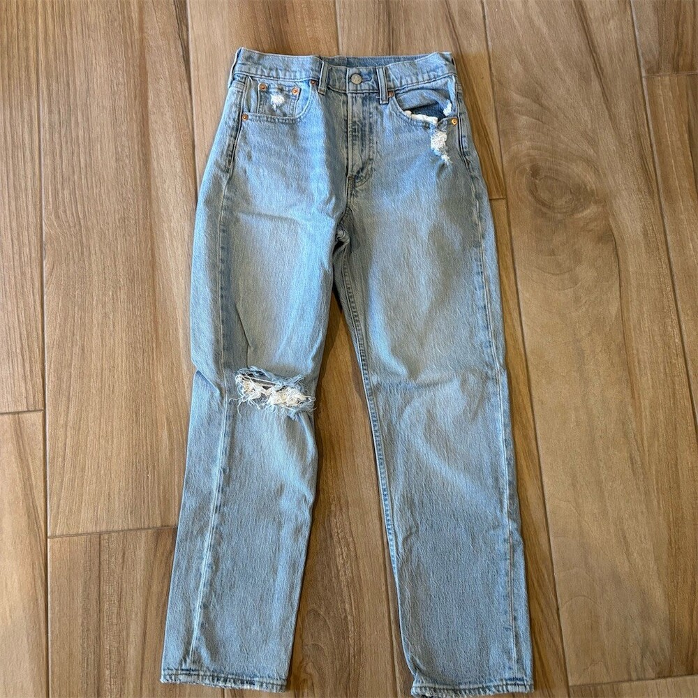 GAP Denim Sky High Straight Jeans Womens 26 Petite High Rise Light Wash